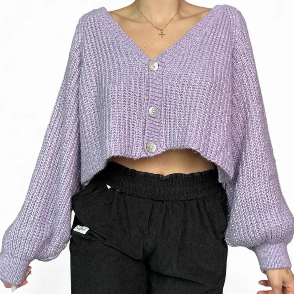 Purple Button-Up Cardigan